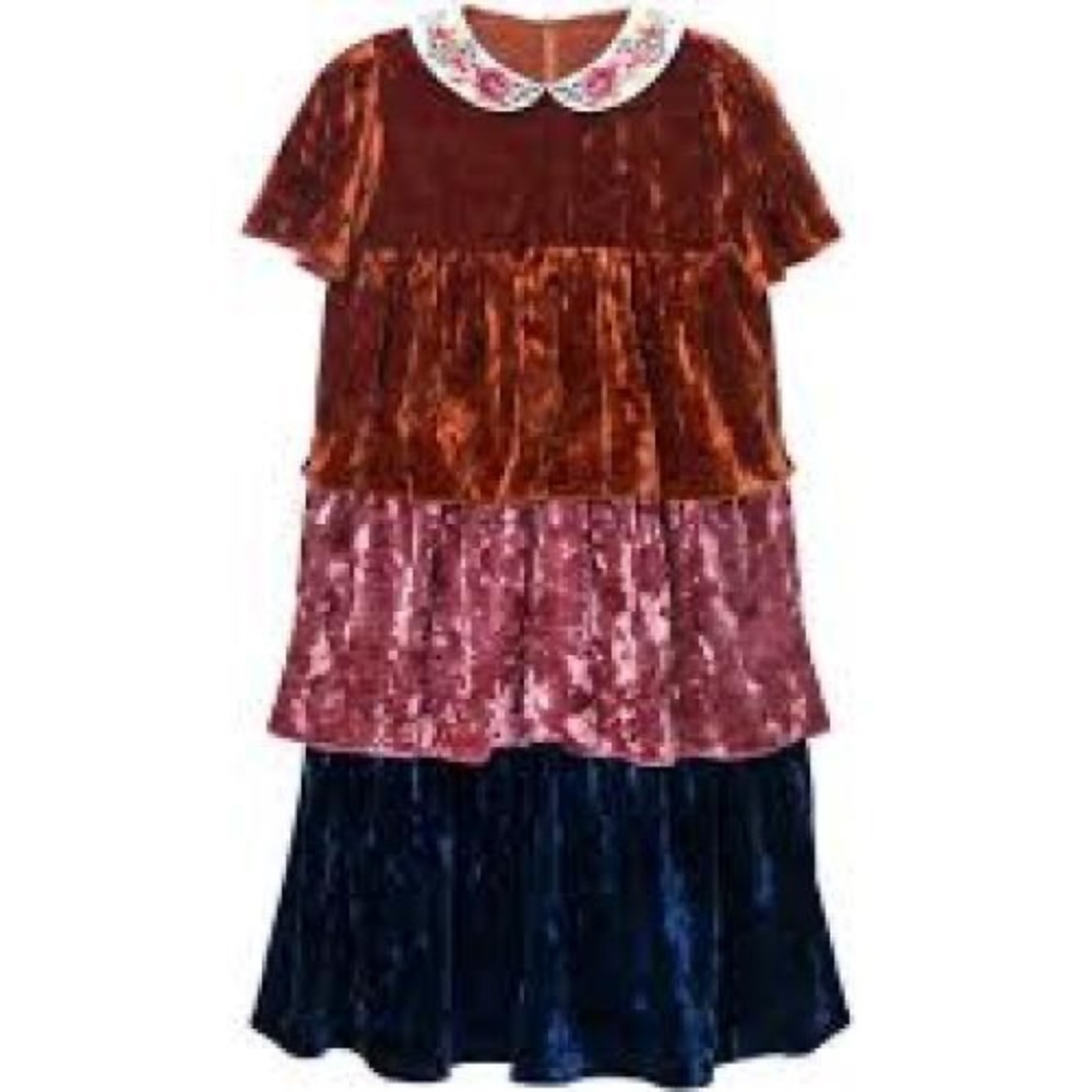 Paade Mode "Matilda" Velvet color block embroidered collar Maxi Dress sz 12Y
